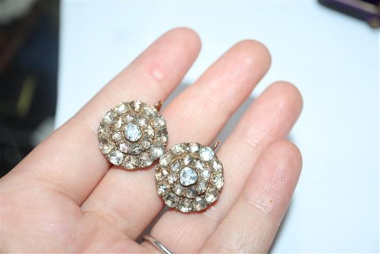 A pair of early 20th century old rose cut diamond and yellow metal target earrings, 20mm.